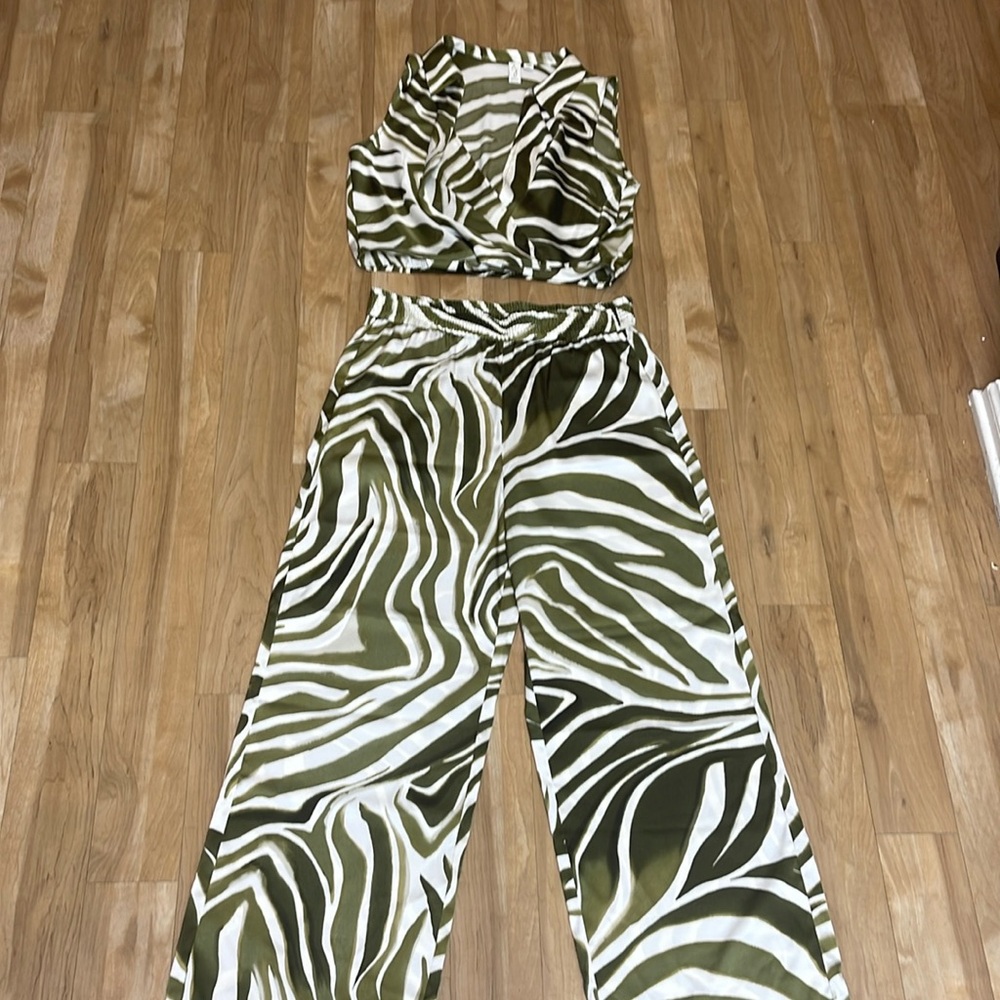 Joie Olive and White Striped Pants Set